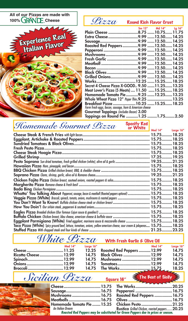 Click here for a printable Soprano's Hammonton Pizza PDF Menu