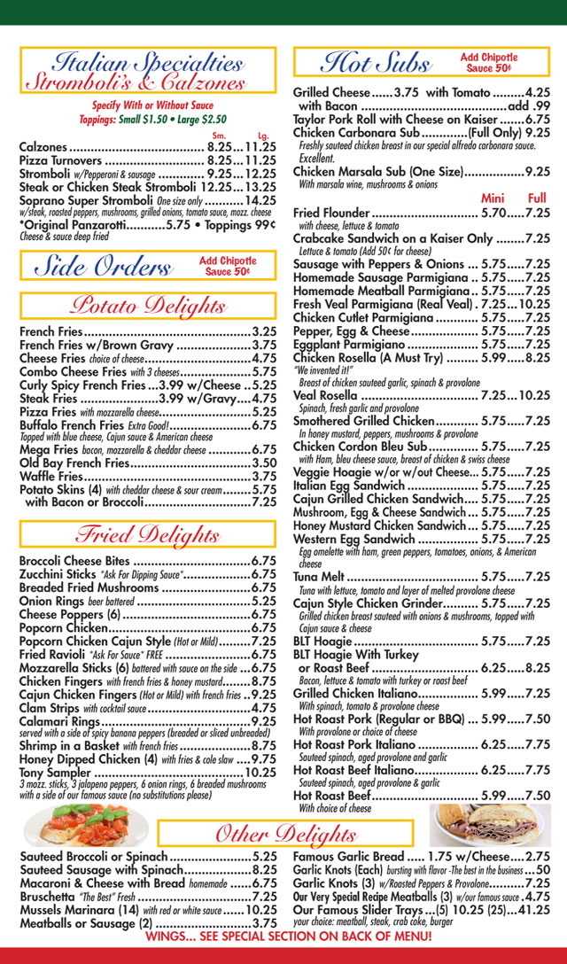 Click here for a printable Soprano's Hammonton Pizza PDF Menu